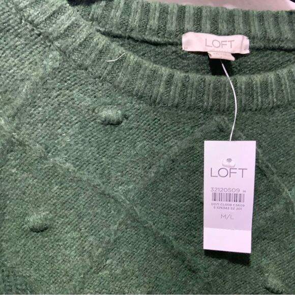 LOFT M/L Medium Large Heather Green Knit Poncho Sweater Wool Blend Soft Cozy - Picture 2 of 9